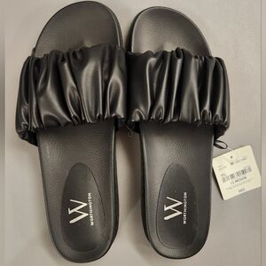 Worthington Black Ruffle Slide Sandals